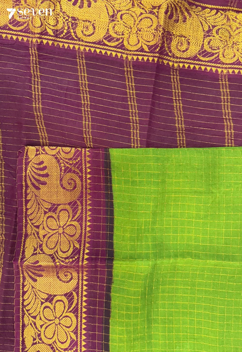 Karu Kondrai Madurai Green Handmade Pure Cotton Sungudi Saree - Seven Sarees - Saree - Seven Sarees