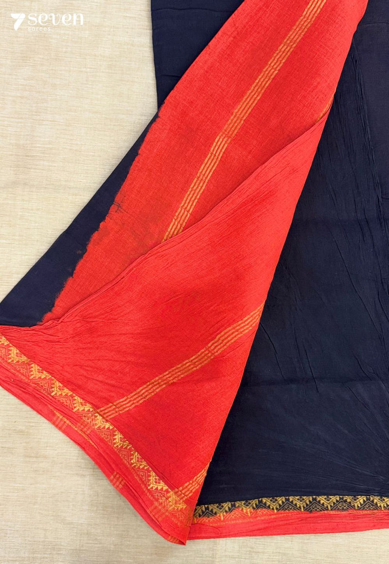 Karumugai Madurai Navy Handmade Pure Cotton Sungudi Saree - Seven Sarees - Saree - Seven Sarees