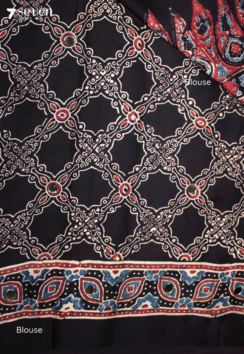 Kaumudi Kutch Black Pure Handmade Ajrakh Modal with Handpasted Mirrors - view 4