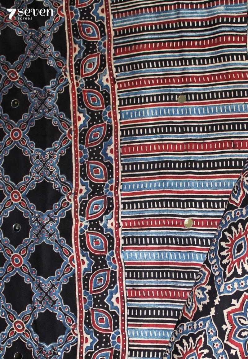Kaumudi Kutch Black Pure Handmade Ajrakh Modal with Handpasted Mirrors - view 3