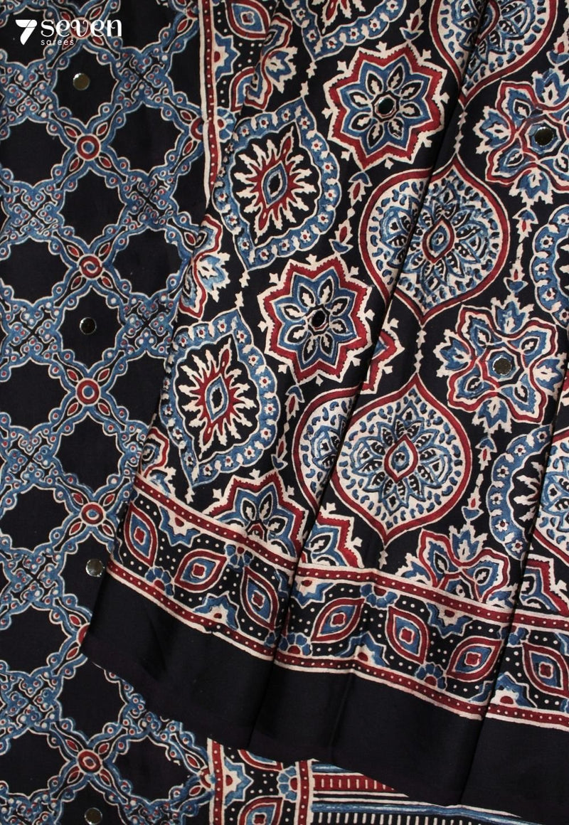 Kaumudi Kutch Black Pure Handmade Ajrakh Modal with Handpasted Mirrors - view 5