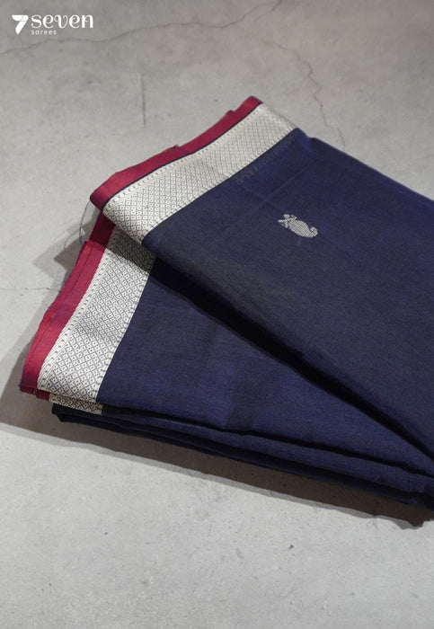 Kavanaa Signature Seven Handloom Blue Bangalore Pure Cotton Saree - Seven Sarees - Saree - Seven Sarees