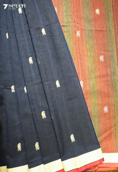 Kavanaa Signature Seven Handloom Blue Bangalore Pure Cotton Saree - Seven Sarees - Saree - Seven Sarees