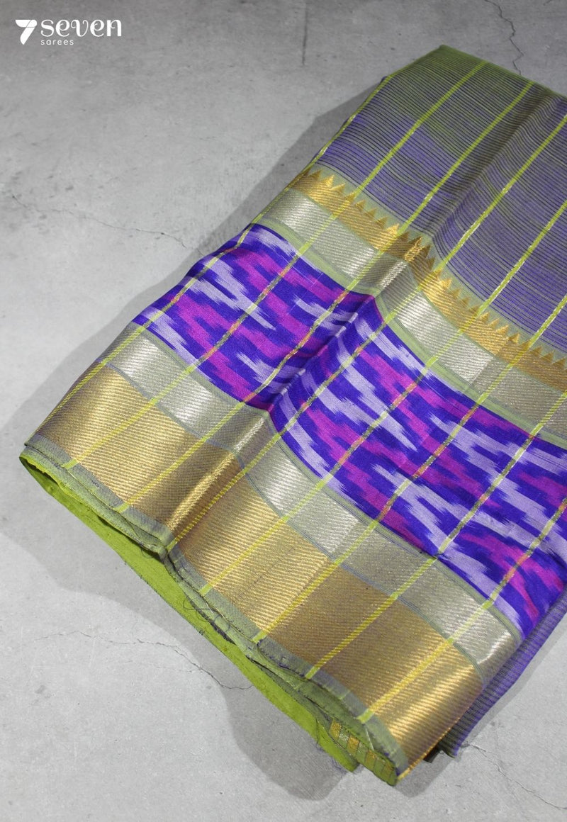 Kaveri Mangalagiri Handloom Green Silk Cotton Saree with Silk Ikkat Border - Seven Sarees - Saree - Seven Sarees