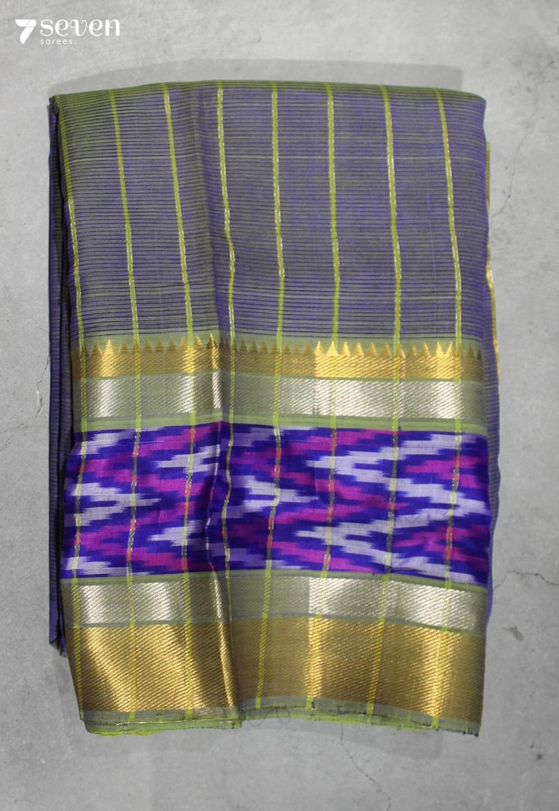 Kaveri Mangalagiri Handloom Green Silk Cotton Saree with Silk Ikkat Border - Seven Sarees - Saree - Seven Sarees