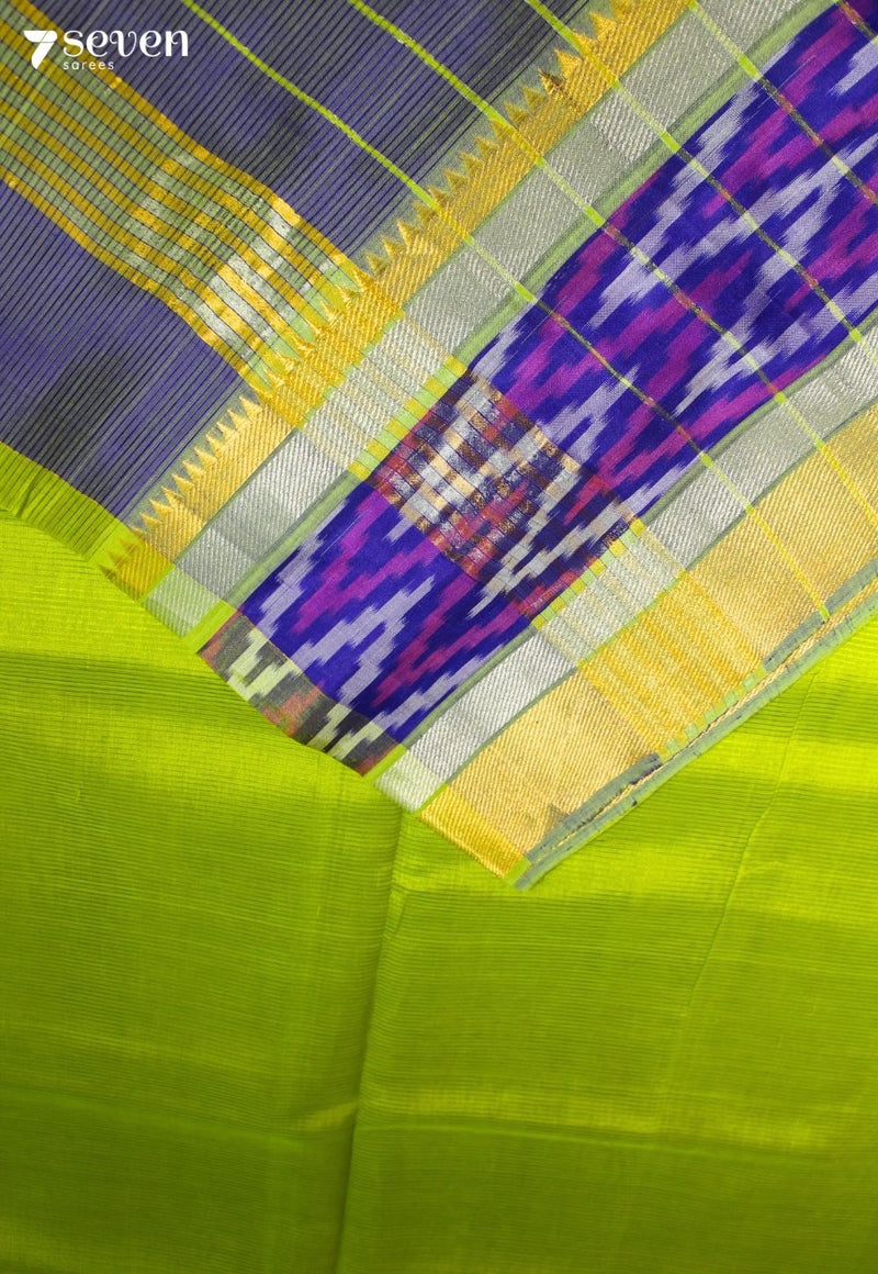 Kaveri Mangalagiri Handloom Green Silk Cotton Saree with Silk Ikkat Border - Seven Sarees - Saree - Seven Sarees