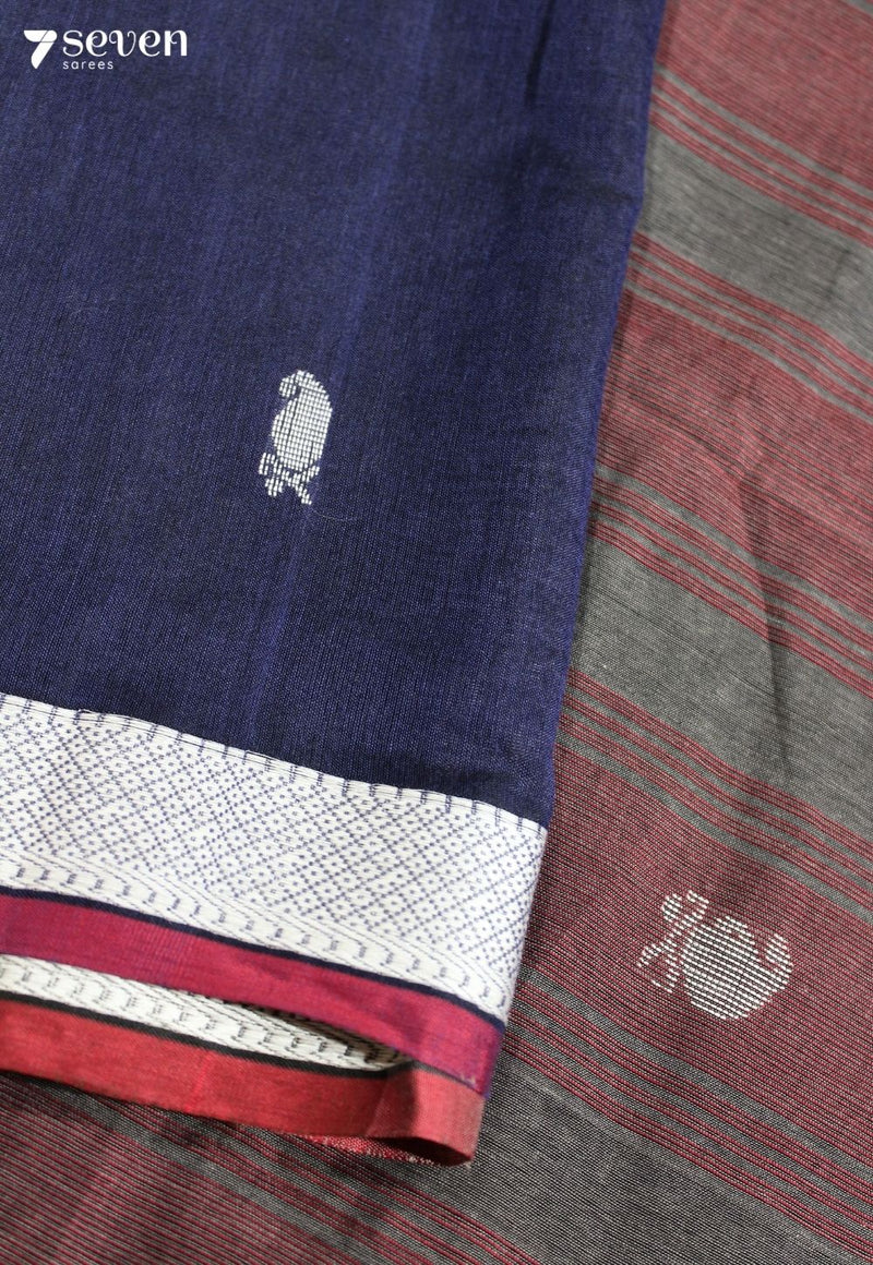 Kavyini Signature Seven Handloom Blue Bangalore Pure Cotton Saree - Seven Sarees - Saree - Seven Sarees