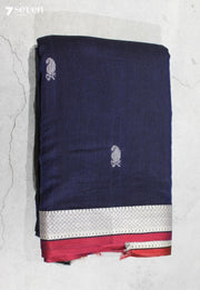 Kavyini Signature Seven Handloom Blue Bangalore Pure Cotton Saree - Seven Sarees - Saree - Seven Sarees