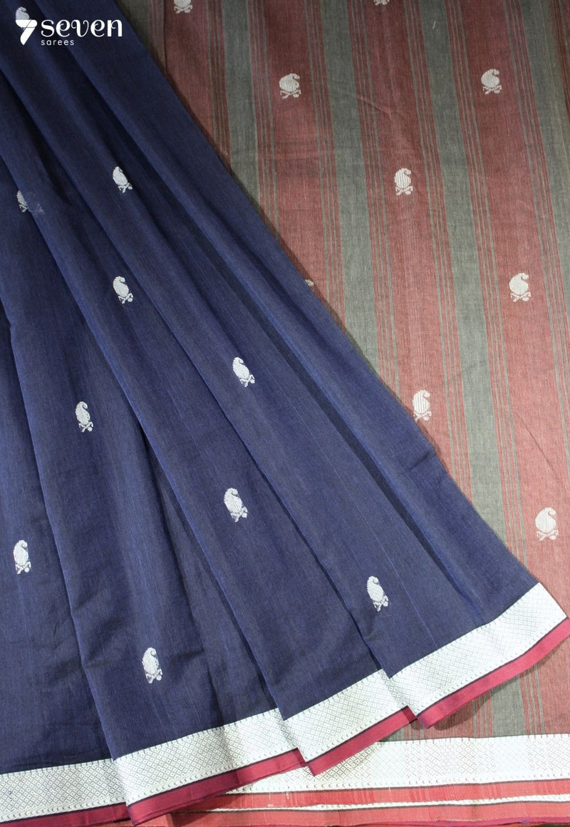 Kavyini Signature Seven Handloom Blue Bangalore Pure Cotton Saree - Seven Sarees - Saree - Seven Sarees
