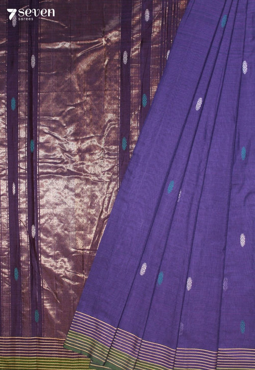 Kelori Signature Seven Handloom Purple Bangalore Pure Cotton Saree - Seven Sarees - Saree - Seven Sarees