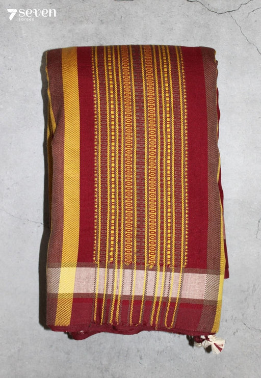 Keshal Kutch Red Handloom 100% Cotton Bhujodi Saree - Seven Sarees - Saree - Seven Sarees