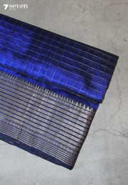 Kesharaa Mangalagiri Handloom Blue Silk Cotton Checked Saree - Seven Sarees - Saree - Seven Sarees