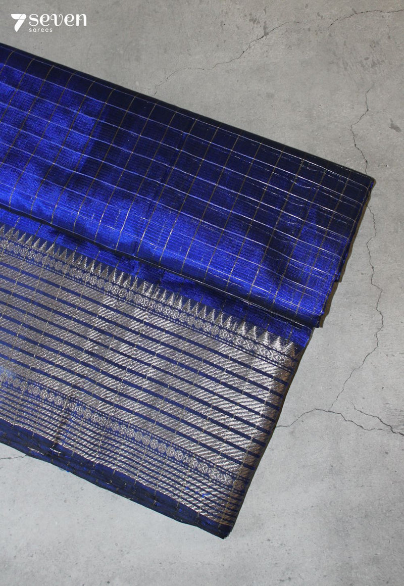 Kesharaa Mangalagiri Handloom Blue Silk Cotton Checked Saree - Seven Sarees - Saree - Seven Sarees