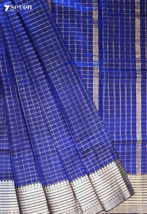 Kesharaa Mangalagiri Handloom Blue Silk Cotton Checked Saree - Seven Sarees - Saree - Seven Sarees