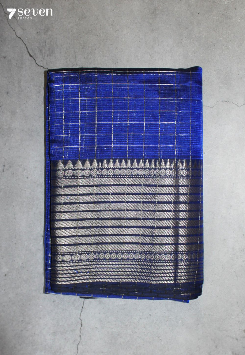 Kesharaa Mangalagiri Handloom Blue Silk Cotton Checked Saree - Seven Sarees - Saree - Seven Sarees