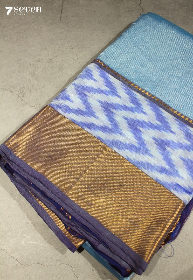 Ketaki Mangalagiri Handloom Grey Vegan Silk Saree with Silk Ikkat Border - Seven Sarees - Saree - Seven Sarees