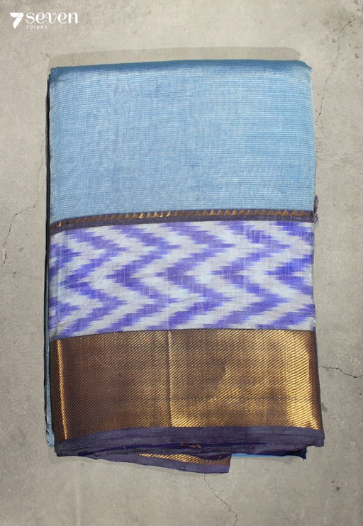 Ketaki Mangalagiri Handloom Grey Vegan Silk Saree with Silk Ikkat Border - Seven Sarees - Saree - Seven Sarees