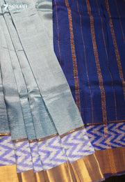 Ketaki Mangalagiri Handloom Grey Vegan Silk Saree with Silk Ikkat Border - Seven Sarees - Saree - Seven Sarees
