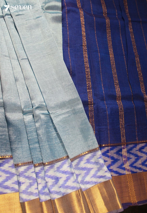 Ketaki Mangalagiri Handloom Grey Vegan Silk Saree with Silk Ikkat Border - Seven Sarees - Saree - Seven Sarees