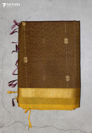 Kethraya Maheshwari Handloom Brown Silk Cotton Saree - Seven Sarees - Seven Sarees