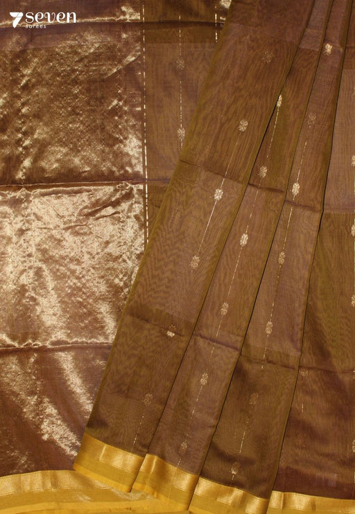 Kethraya Maheshwari Handloom Brown Silk Cotton Saree - Seven Sarees - Seven Sarees