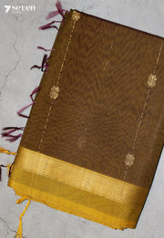 Kethraya Maheshwari Handloom Brown Silk Cotton Saree - Seven Sarees - Seven Sarees