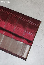 Kevanika Mangalagiri Handloom Red Silk Cotton Checked Saree - Seven Sarees - Saree - Seven Sarees
