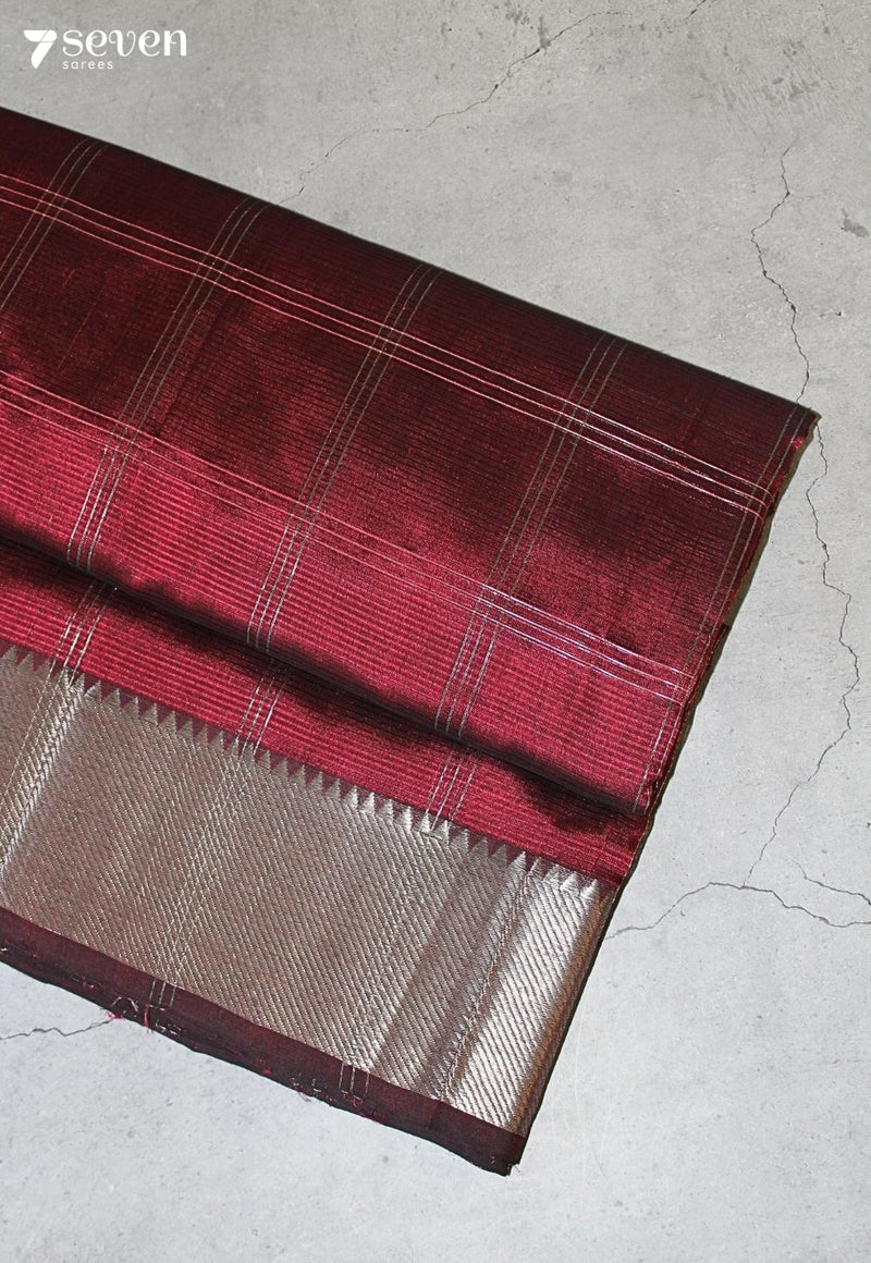 Kevanika Mangalagiri Handloom Red Silk Cotton Checked Saree - Seven Sarees - Saree - Seven Sarees