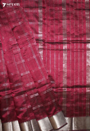 Kevanika Mangalagiri Handloom Red Silk Cotton Checked Saree - Seven Sarees - Saree - Seven Sarees