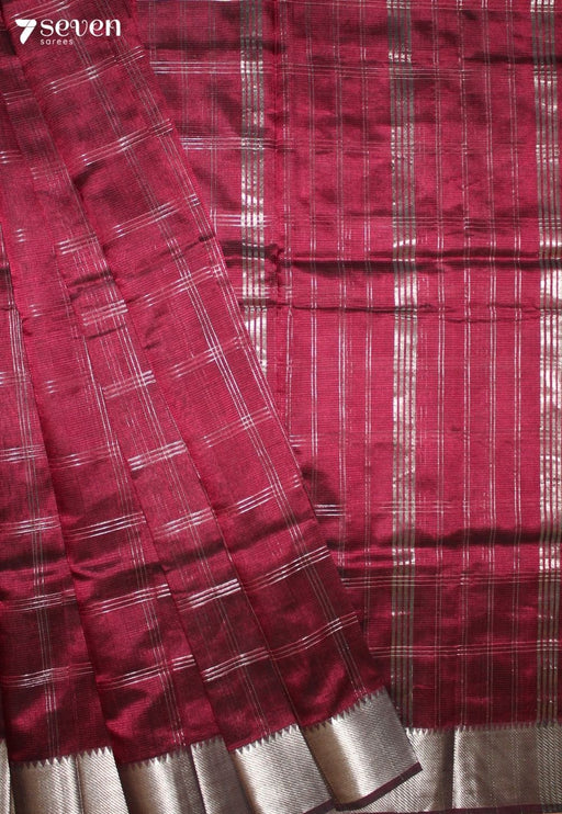 Kevanika Mangalagiri Handloom Red Silk Cotton Checked Saree - Seven Sarees - Saree - Seven Sarees