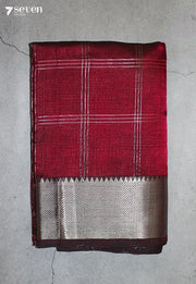 Kevanika Mangalagiri Handloom Red Silk Cotton Checked Saree - Seven Sarees - Saree - Seven Sarees