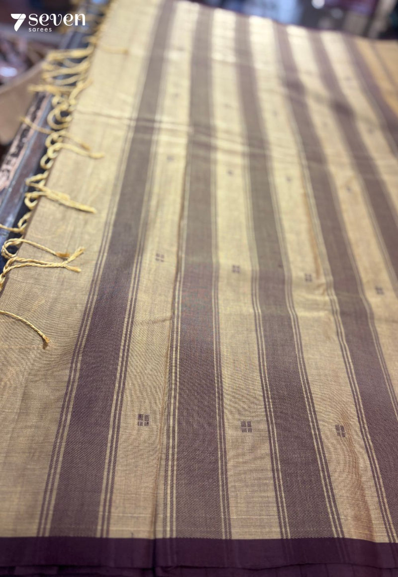 Kiva Signature Seven Handloom Brown/Maroon Bangalore Pure Cotton Saree - Seven Sarees - Saree - Seven Sarees