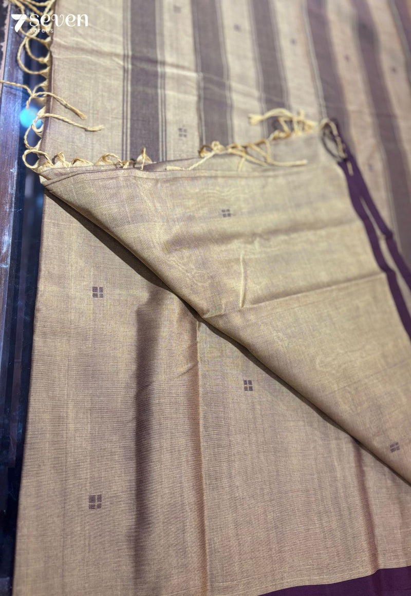 Kiva Signature Seven Handloom Brown/Maroon Bangalore Pure Cotton Saree - Seven Sarees - Saree - Seven Sarees