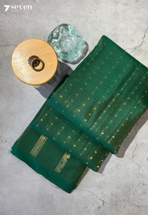 Koel Song Signature Seven Handloom Green Bangalore Pure Silk Cotton Saree - Seven Sarees - Saree - Seven Sarees