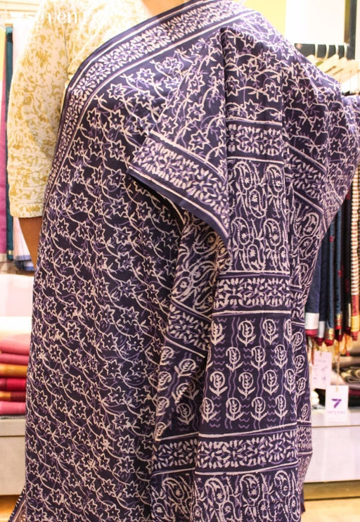 Komalta Jaipur Violet Hand Block Printed 100% Cotton Saree - Seven Sarees - Saree - Seven Sarees