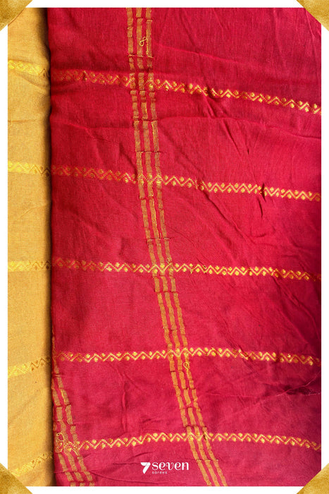 Koodal Madurai Brown Handmade Pure Cotton Sungudi Kolam lines Saree - Seven Sarees - Saree - Seven Sarees