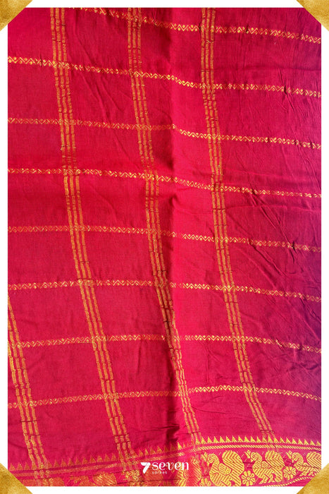 Koodal Madurai Brown Handmade Pure Cotton Sungudi Kolam lines Saree - Seven Sarees - Saree - Seven Sarees