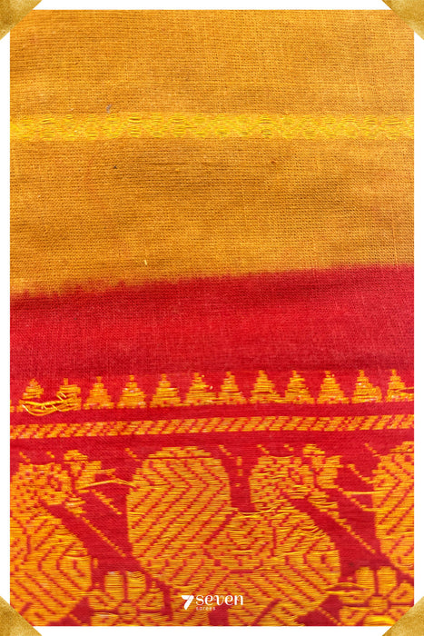 Koodal Madurai Brown Handmade Pure Cotton Sungudi Kolam lines Saree - Seven Sarees - Saree - Seven Sarees