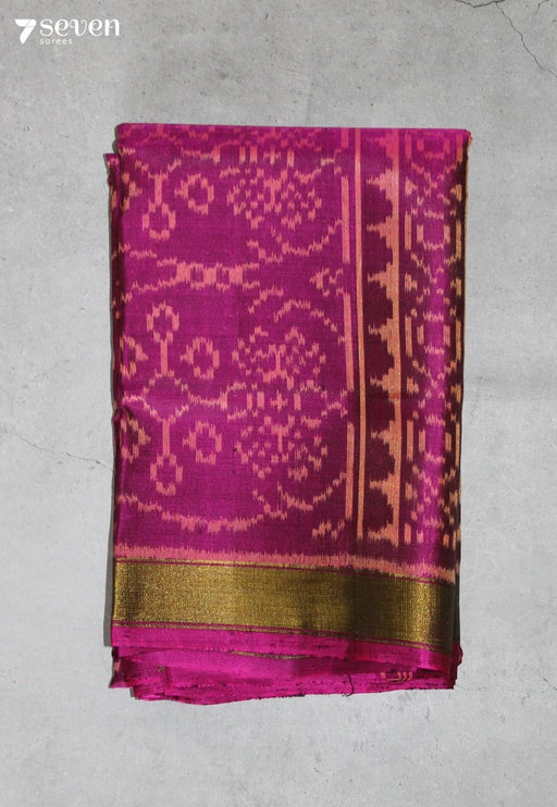 Korini Patola Handloom Single Ikkat Pink Pure Silk Saree|Silk Mark Certified - Seven Sarees - Saree - Seven Sarees