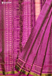 Korini Patola Handloom Single Ikkat Pink Pure Silk Saree|Silk Mark Certified - Seven Sarees - Saree - Seven Sarees
