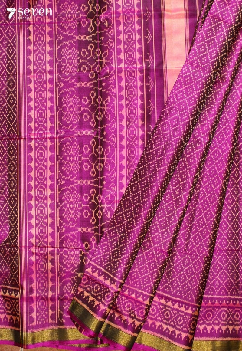 Korini Patola Handloom Single Ikkat Pink Pure Silk Saree|Silk Mark Certified - Seven Sarees - Saree - Seven Sarees