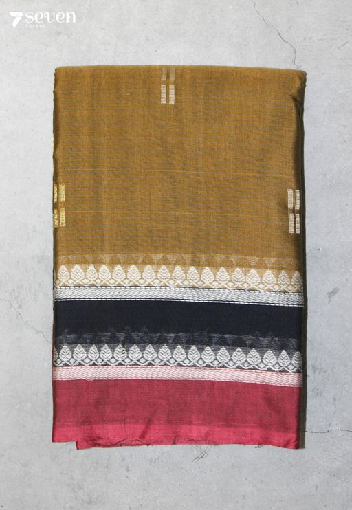 Koveli Signature Seven Handloom Mustard Bangalore Pure Cotton Saree - Seven Sarees - Saree - Seven Sarees