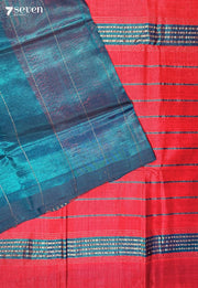 Krishna Pattu Mangalagiri Handloom Teal Vegan Silk Saree - Seven Sarees - Saree - Seven Sarees