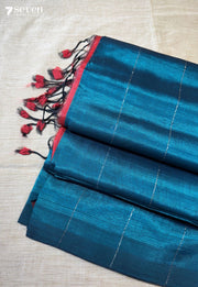Krishna Pattu Mangalagiri Handloom Teal Vegan Silk Saree - Seven Sarees - Saree - Seven Sarees