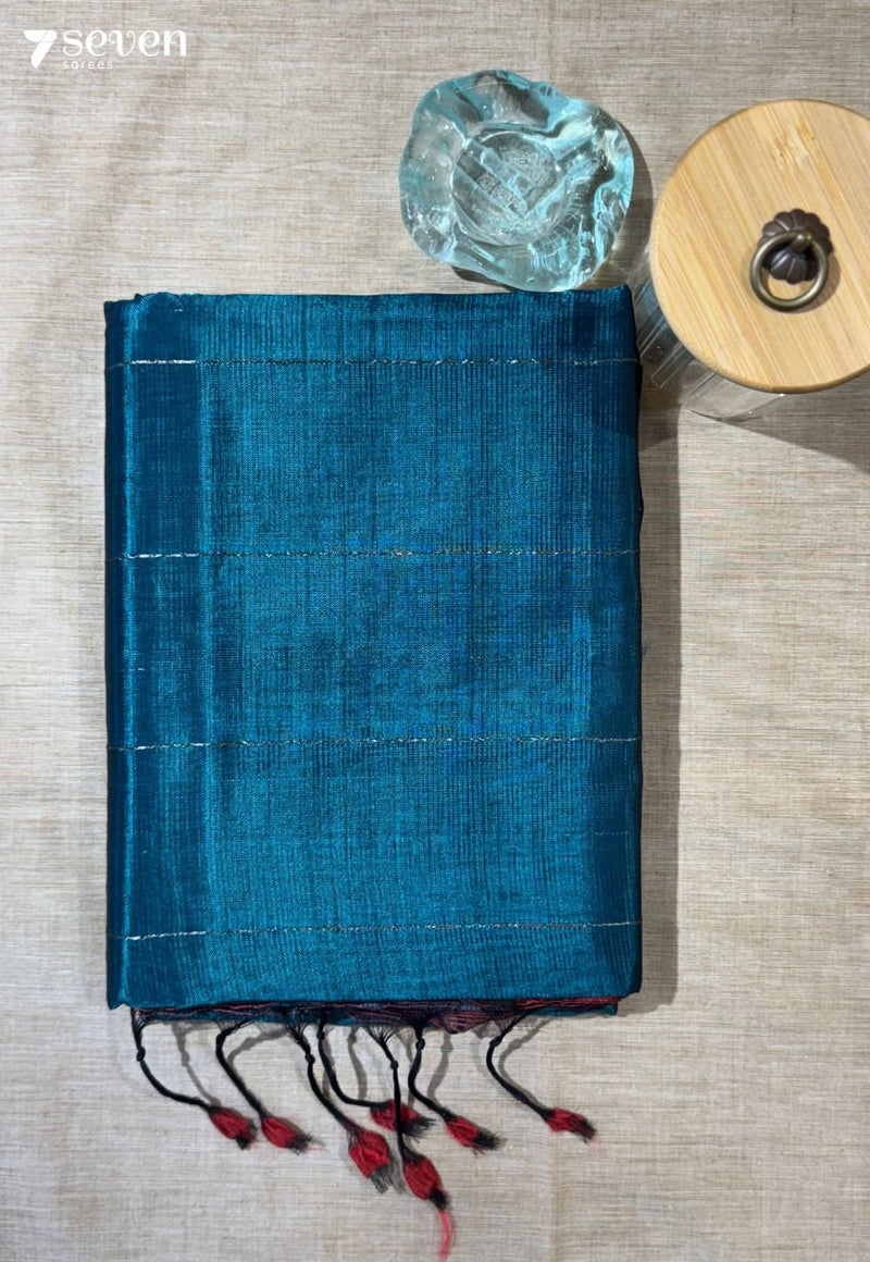 Krishna Pattu Mangalagiri Handloom Teal Vegan Silk Saree - Seven Sarees - Saree - Seven Sarees