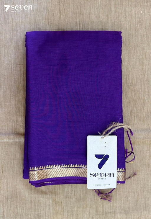 Krithika Signature Seven Handloom Navy Purple Bangalore Silk Cotton Saree - Seven Sarees - Saree - Seven Sarees