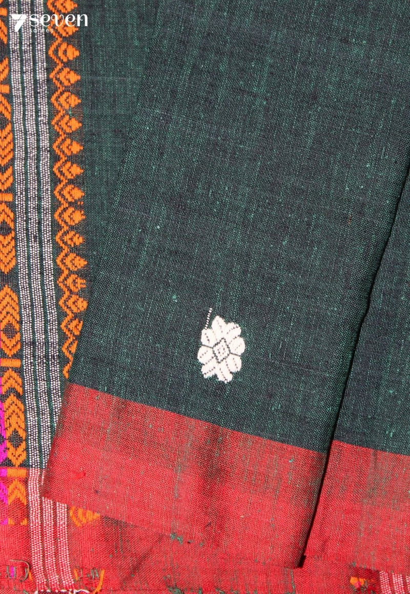 Kshanika Assam 100% Eri Silk Green Handloom Saree - Seven Sarees - Seven Sarees
