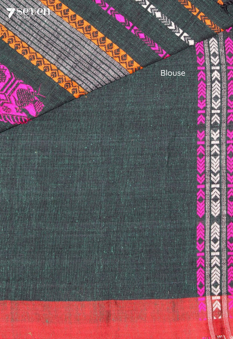Kshanika Assam 100% Eri Silk Green Handloom Saree - Seven Sarees - Seven Sarees
