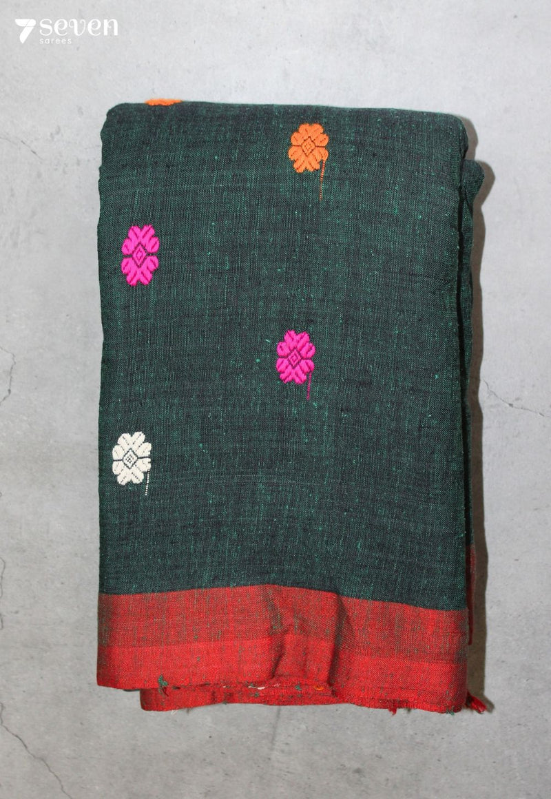 Kshanika Assam 100% Eri Silk Green Handloom Saree - Seven Sarees - Seven Sarees