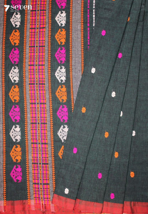 Kshanika Assam 100% Eri Silk Green Handloom Saree - Seven Sarees - Seven Sarees